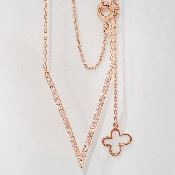14k Rose Solid Gold "V" Diamond Necklace